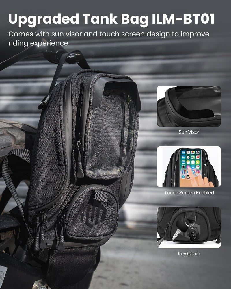 ILM Motorcycle Tank Bag Magnetic 4 Straps Reinforced Fastening Waterproof Touch Screen Phone Pouch Motorbike BT01 - Image 2